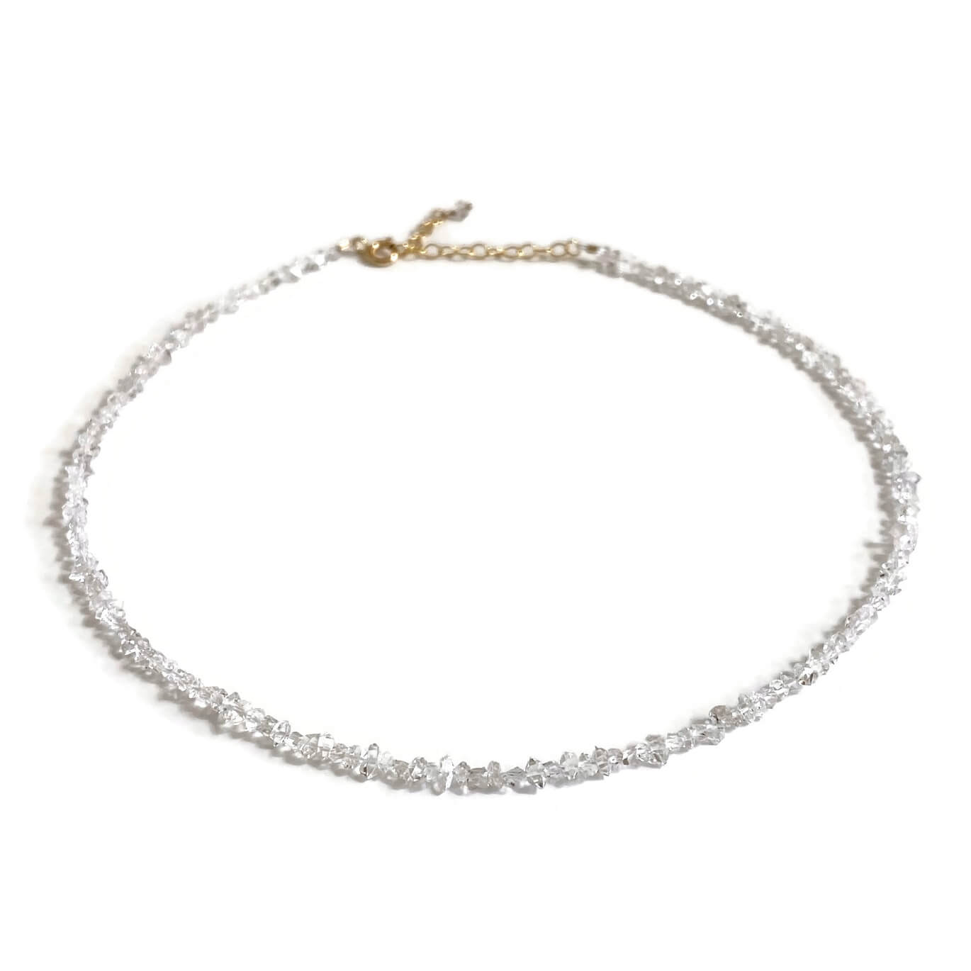 This is a gold Herkimer Diamond choker that is made of genuine Herkimer Diamond with gold filled clasp and extender.