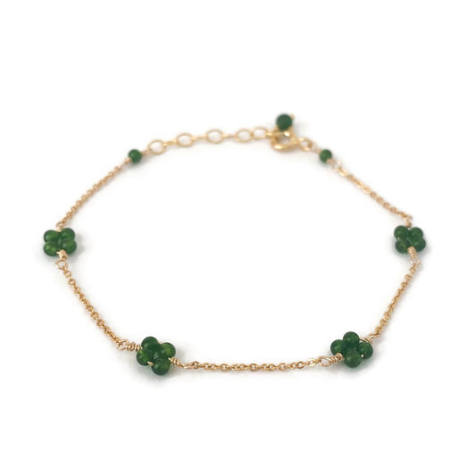 Dainty Gold Jade bracelet that is made of genuine Jade with dainty gold chain.