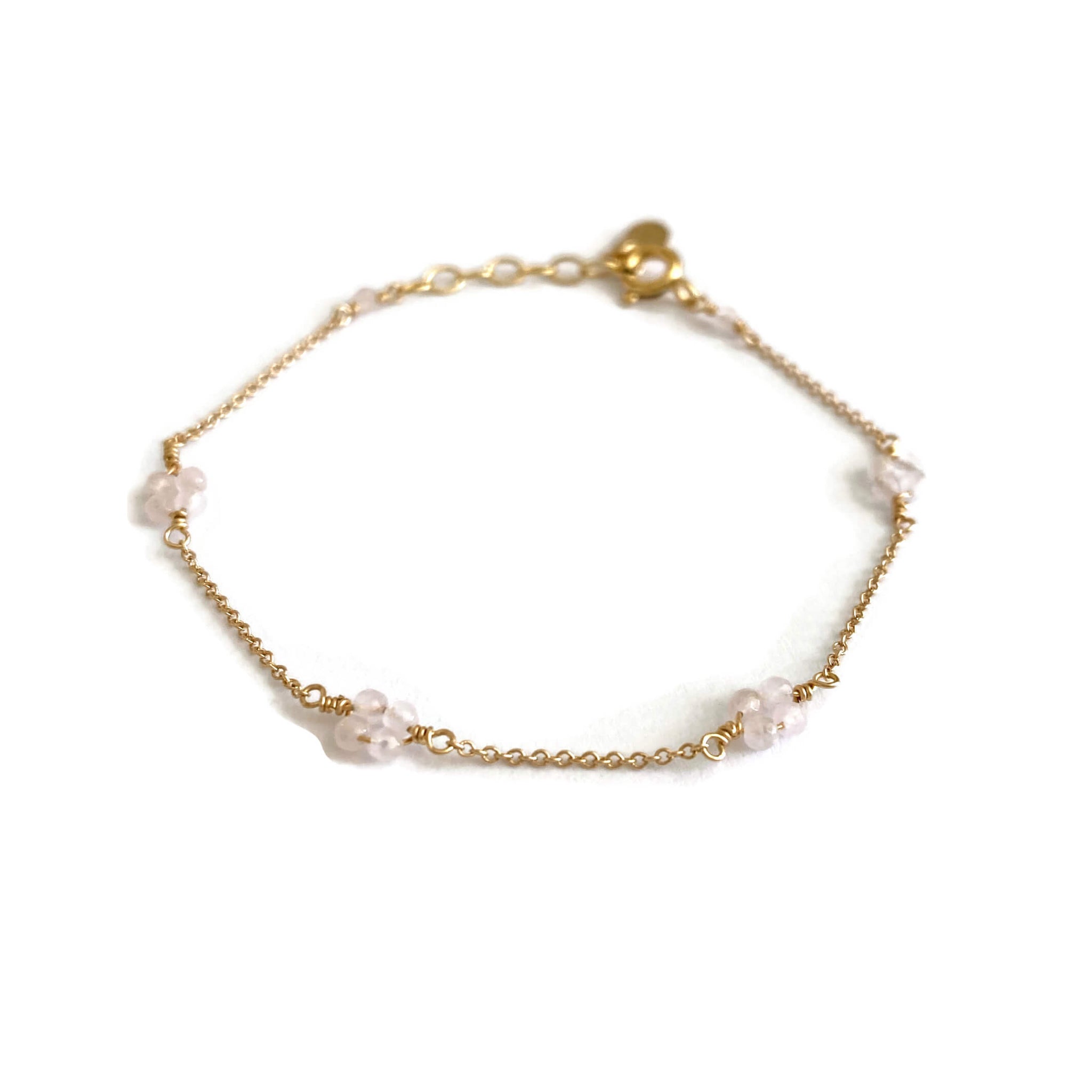 This dainty rose quartz bracelet can be made in 14k solid gold, gold filled or sterling silver. 