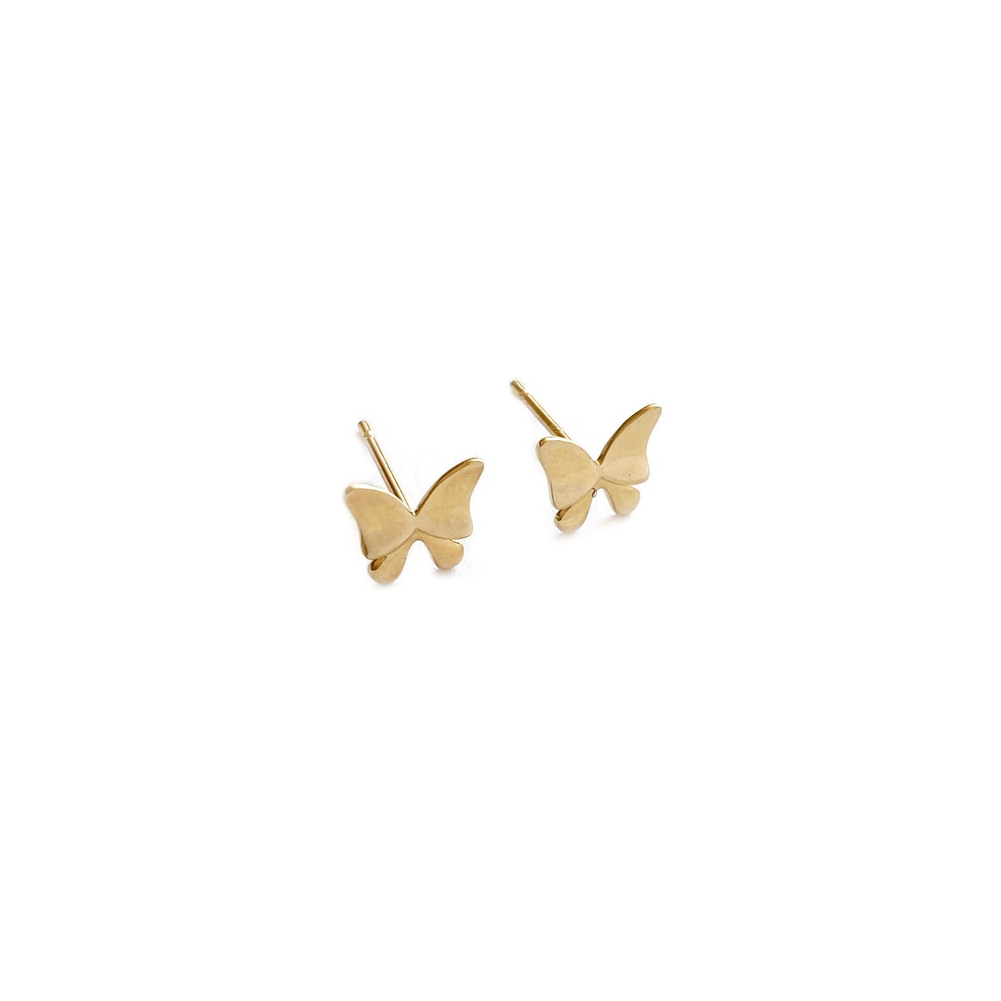There are 14k solid gold butterfly stud earrings.