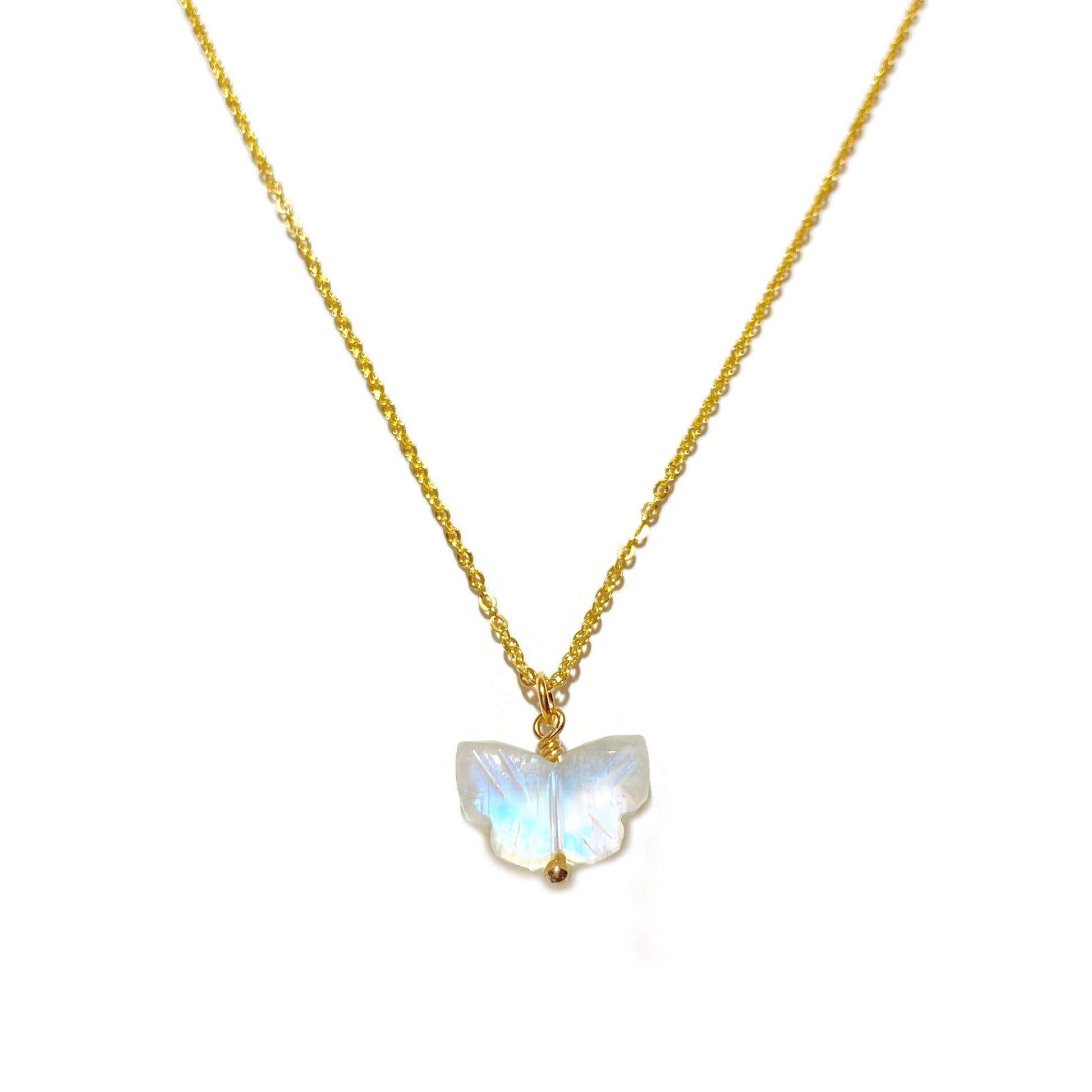 This moonstone butterfly necklace can be made in 14k gold, silver or gold filled chain.