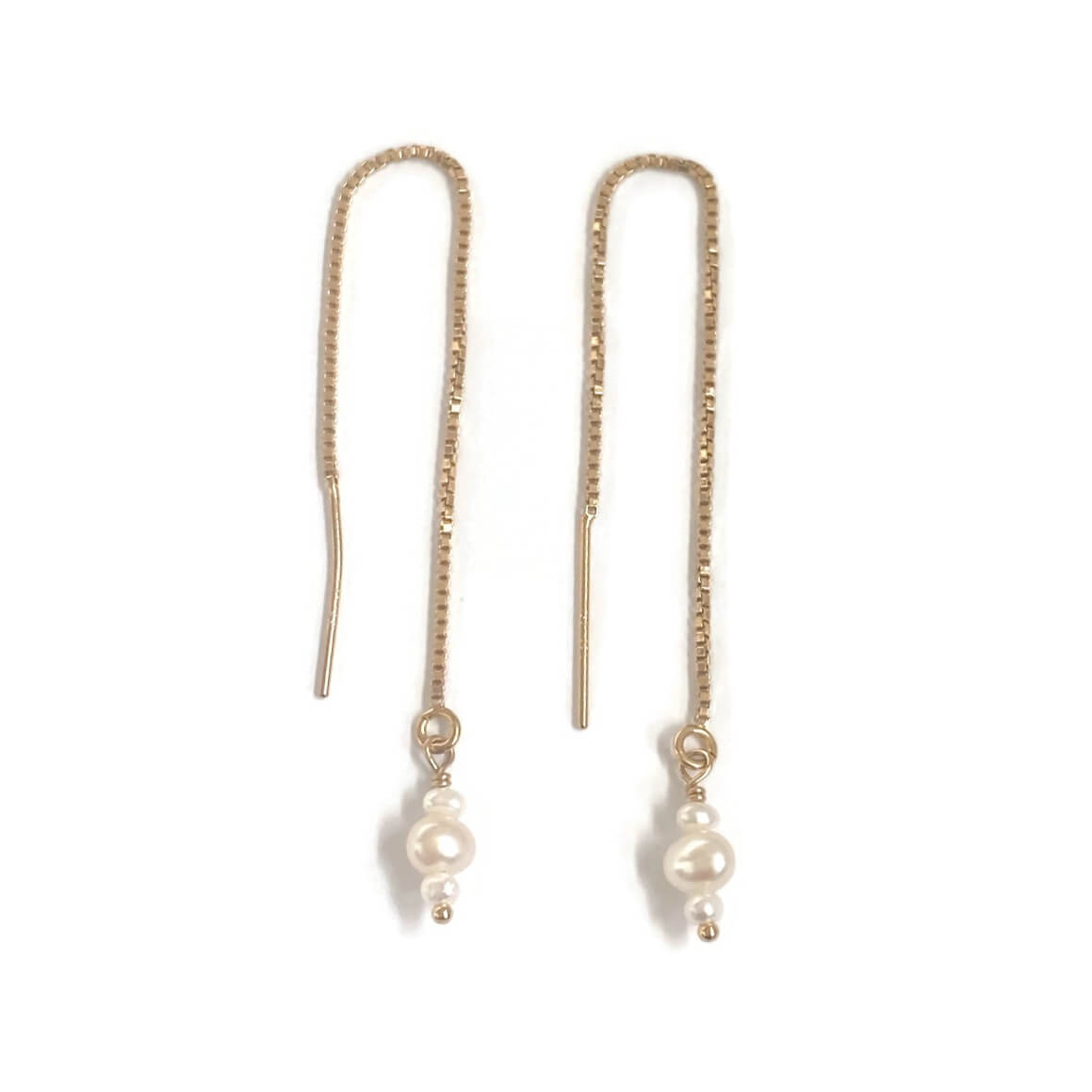 Gold filled threader earrings with fresh water pearl drops
