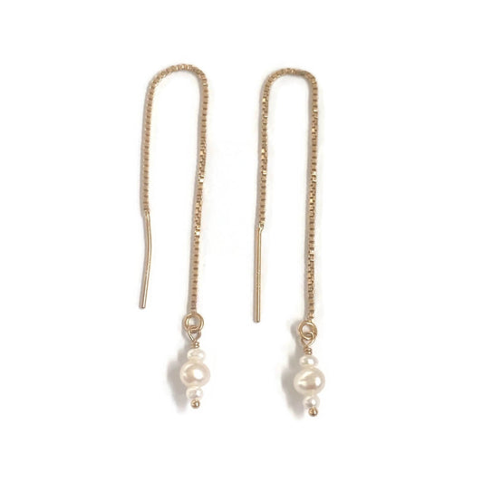 Gold filled threader earrings with fresh water pearl drops