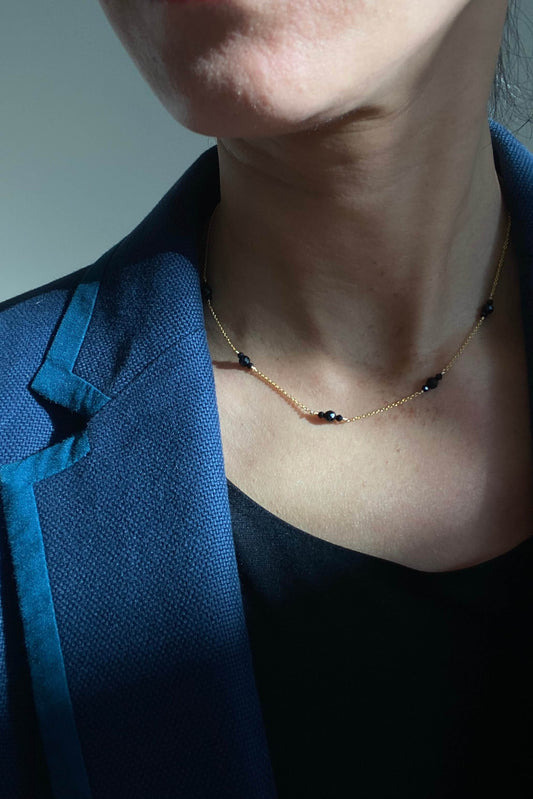 Black Tourmaline Triplet Station Necklace