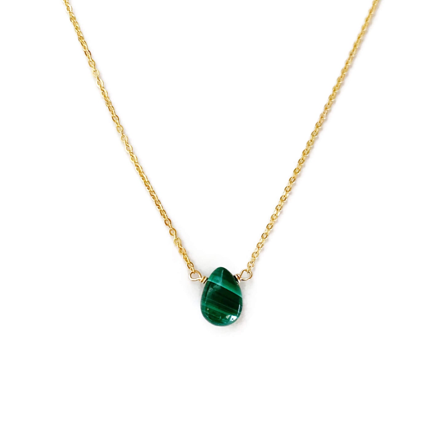 This Malachite necklace is dainty and made of genuine Malachite crystal.