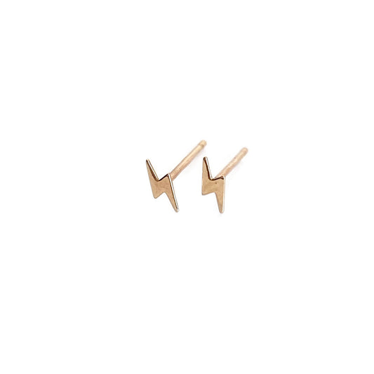 14k Gold Tiny Lightning Bolt Stud Earrings