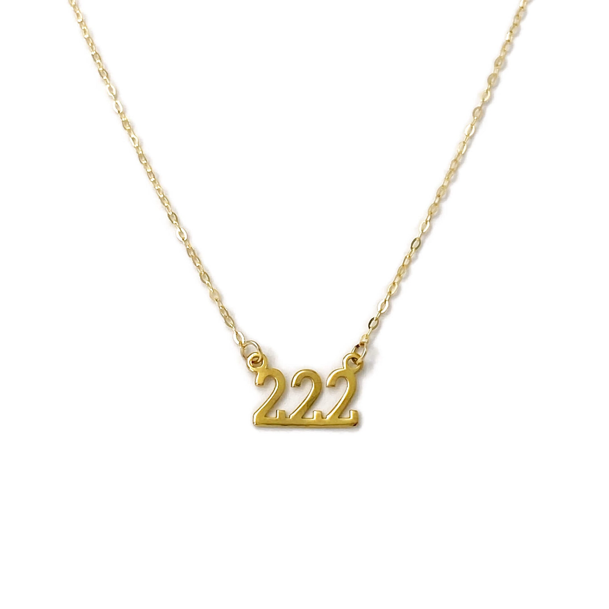 this is a 222 angel number necklace that can be made in 14k solid gold or gold filled material.