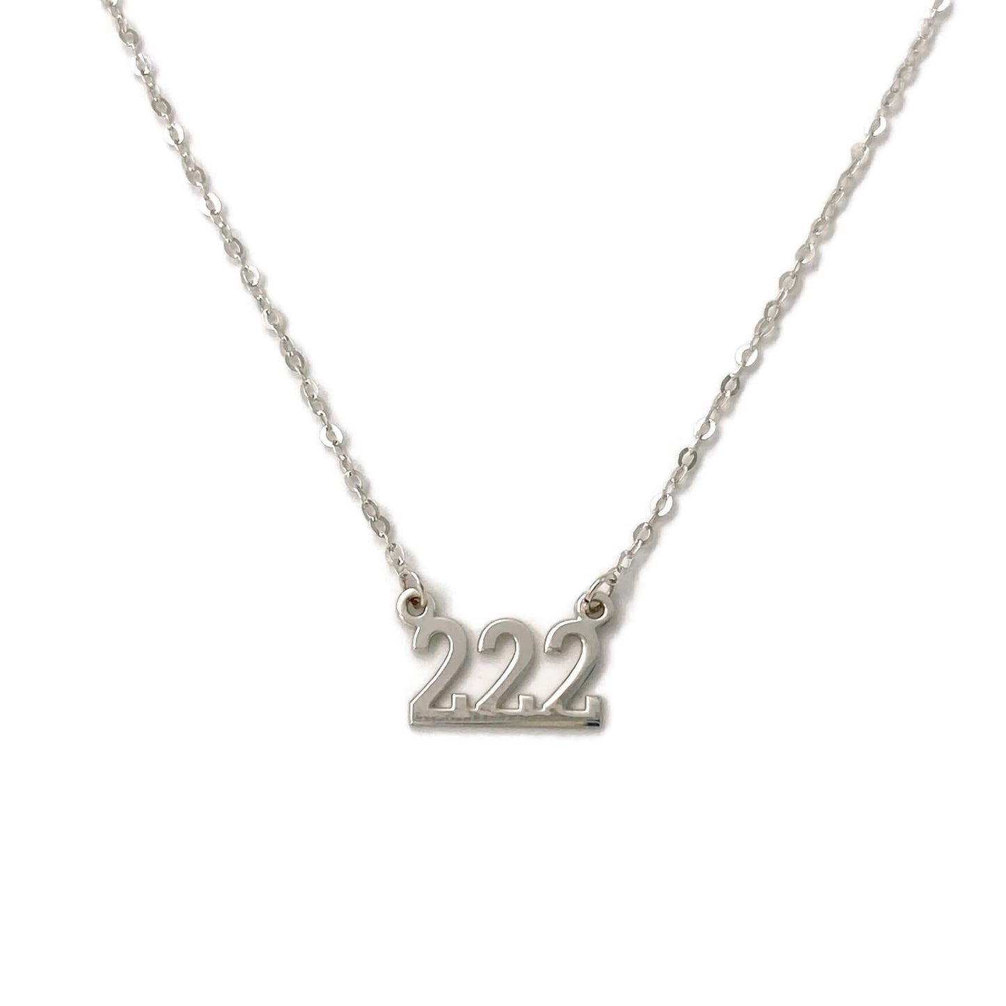 This is a sterling silver 222 angel number necklace that can be made in 16" or 18" long. It's super dainty and cute.