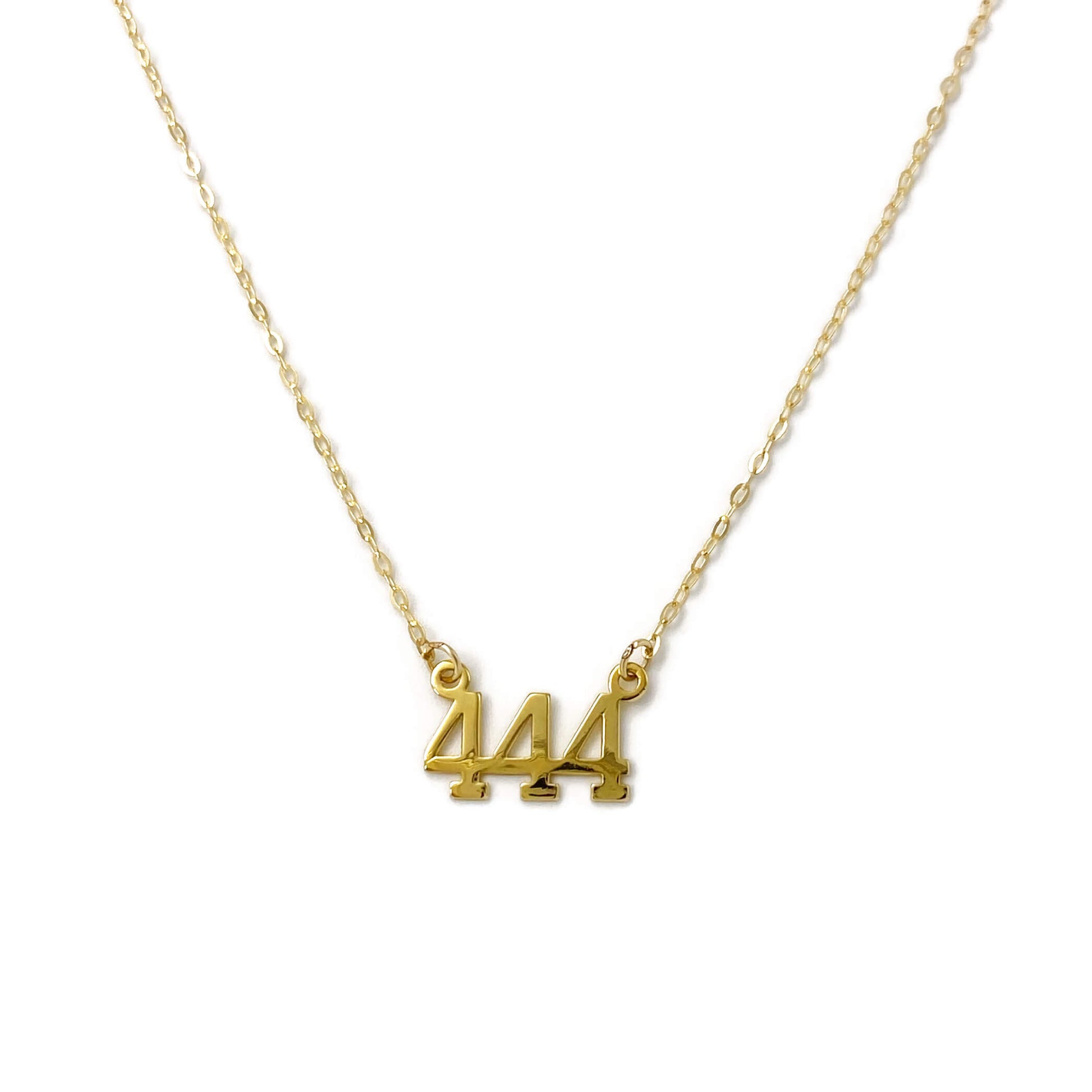 This is a 444 angel number necklace that is made of gold filled 444 charm and gold filled chain.  It's made of high quality material that you can wear it 24/7