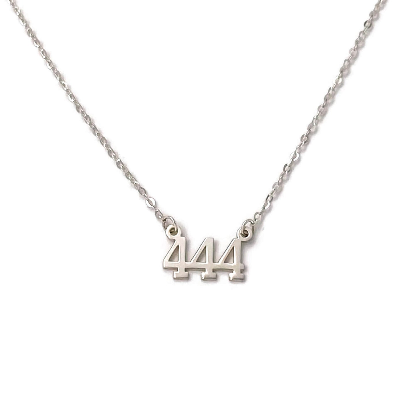 This is a sterling silver 444 angel number necklace. We can make it in 16" or 18" long.