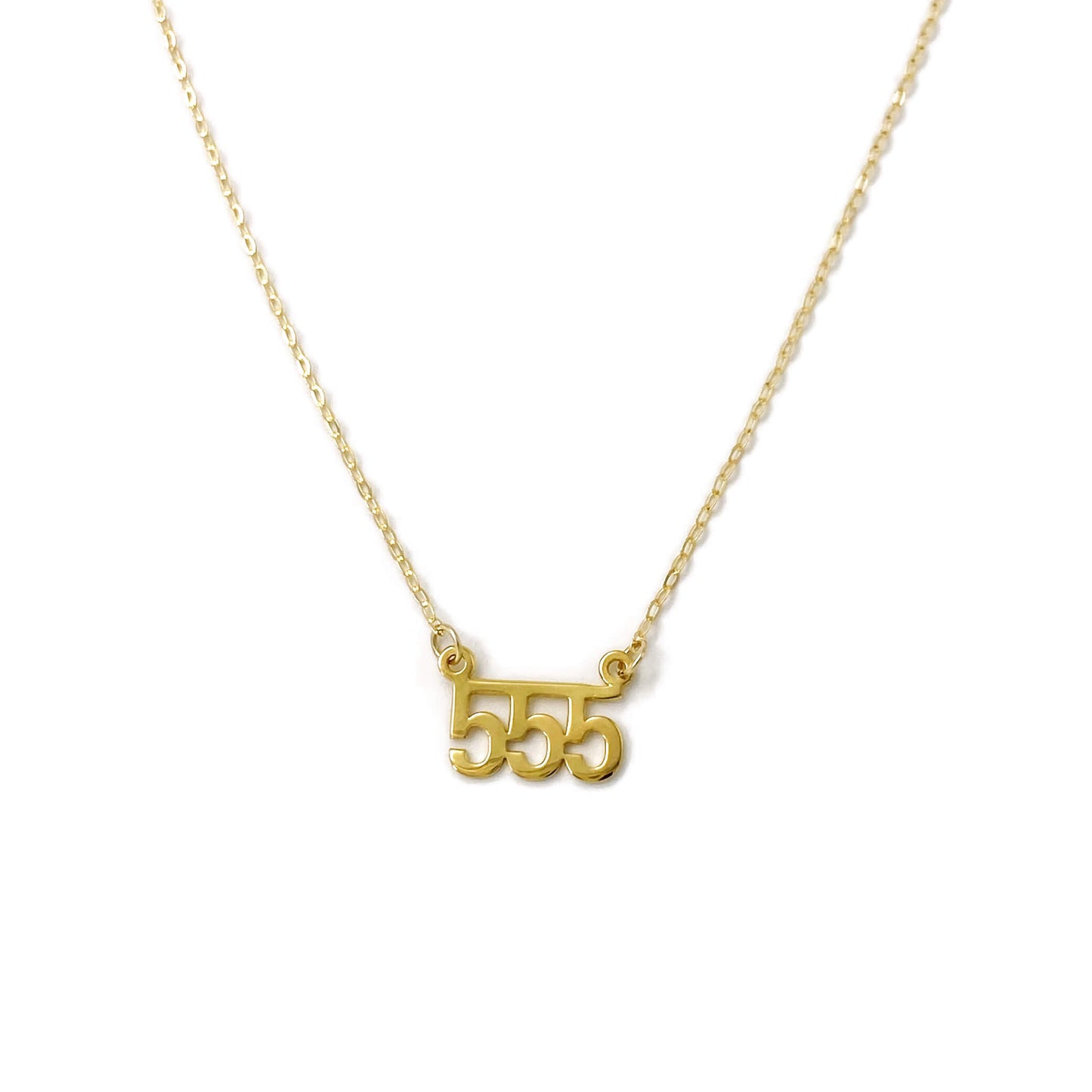 This is a 555 angel number necklace that is made of gold filled 555 charm and gold filled chain from Italy.