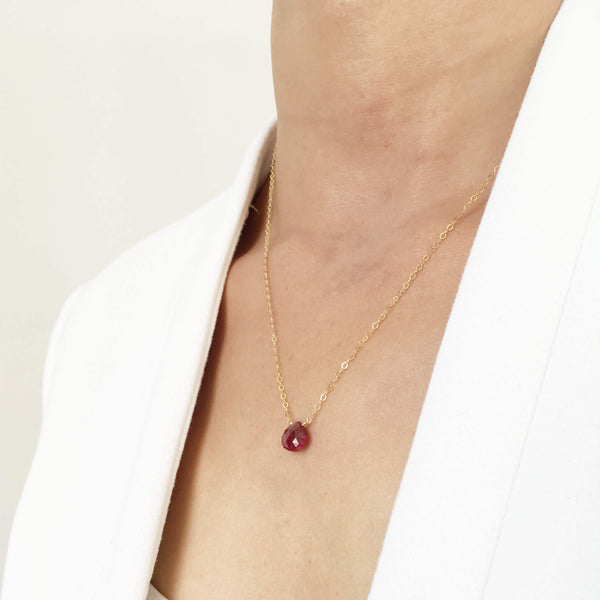 Dainty ruby necklace that can be made in 14k gold chain, gold filled chain or sterling silver chain
