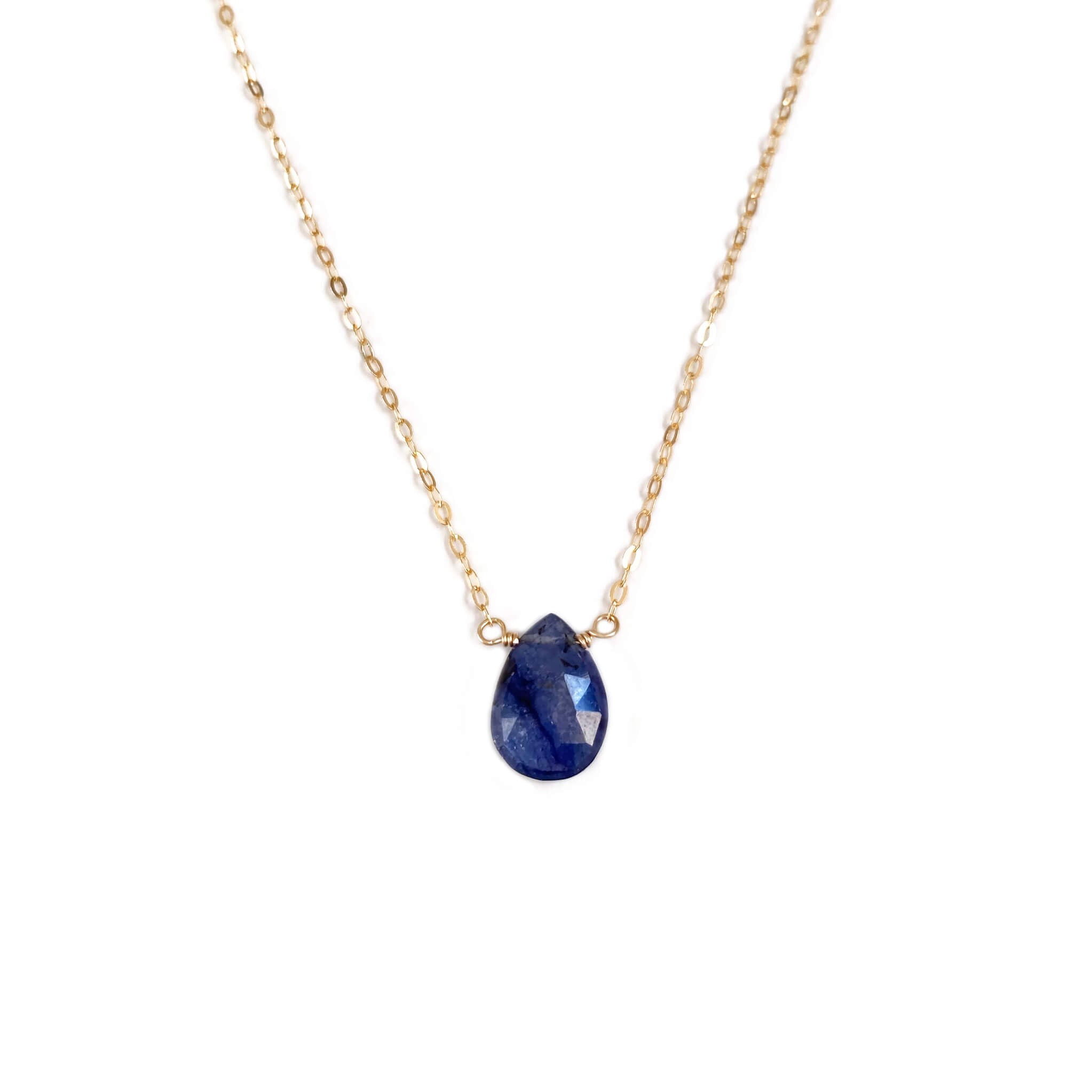 This simple sapphire necklace is made of one single real sapphire with dainty 14k gold chain. 