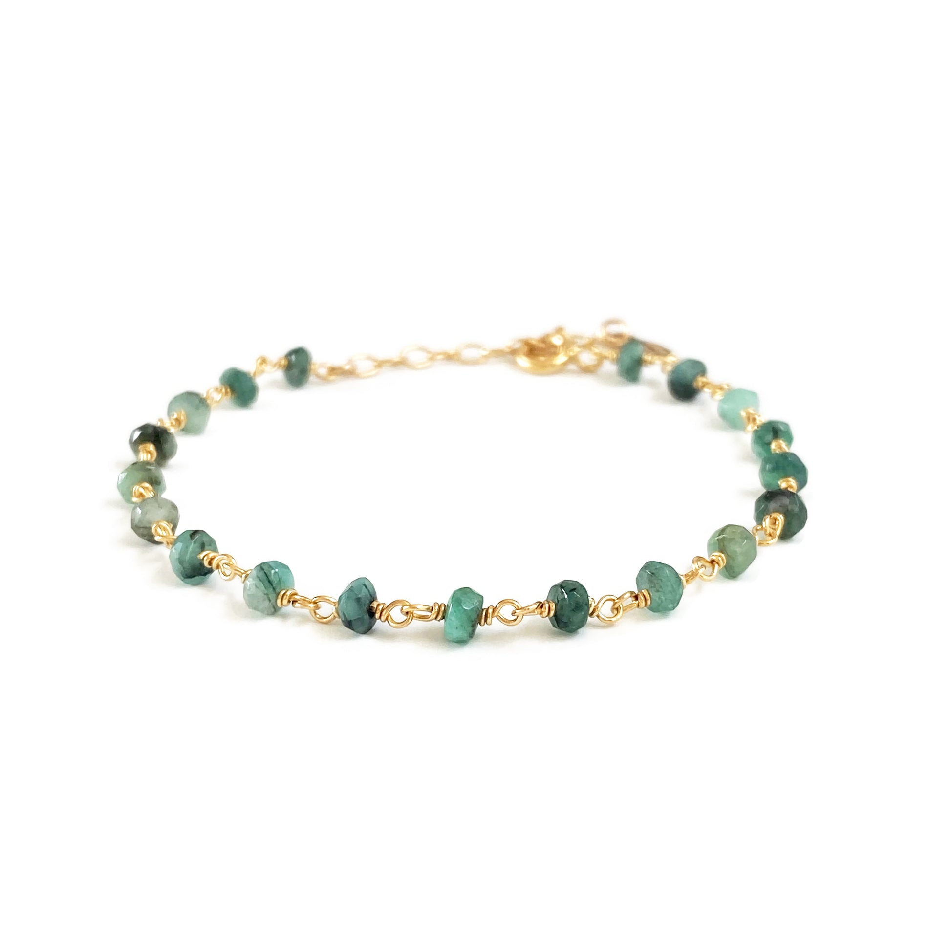 This dainty emerald bracelet is also a May Emerald birthstone bracelet.
