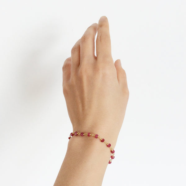This simple ruby bracelet is a handmade bracelet with attention to detail.
