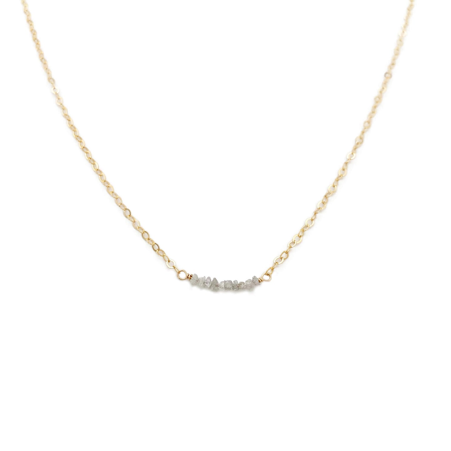 The dainty diamond bead necklace is made with hand selected raw diamonds and 14k gold chain. We can also custom make it in sterling silver or gold filled chain.