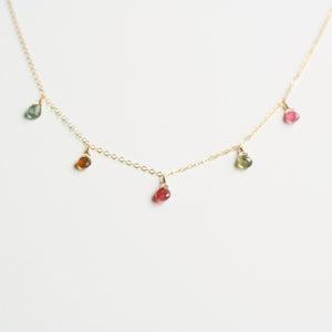 This Tourmaline necklace is made of 5 real tourmaline crystals and 14k gold chain.  