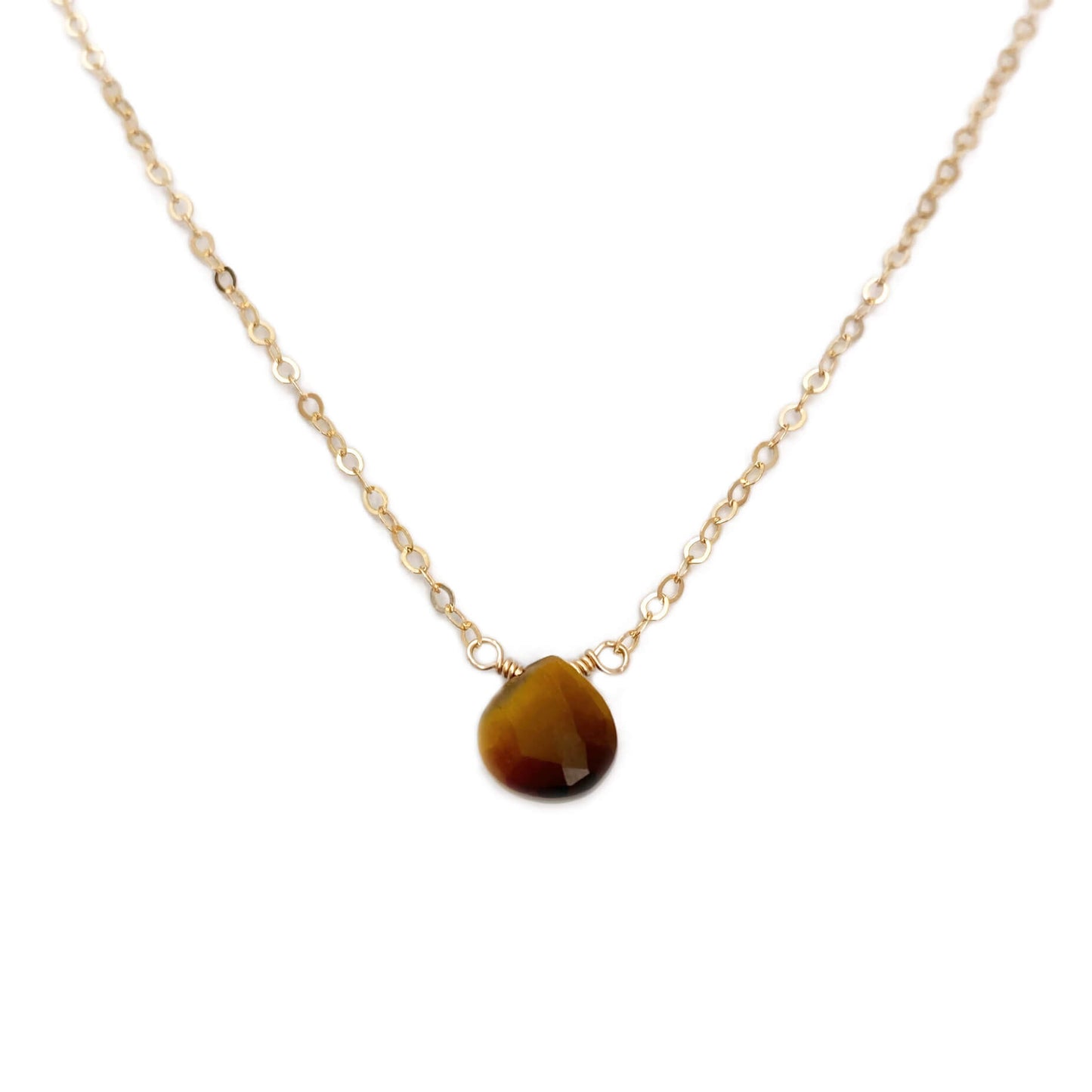 Dainty tiger eye necklace is made with a single tiger eye gemstone.