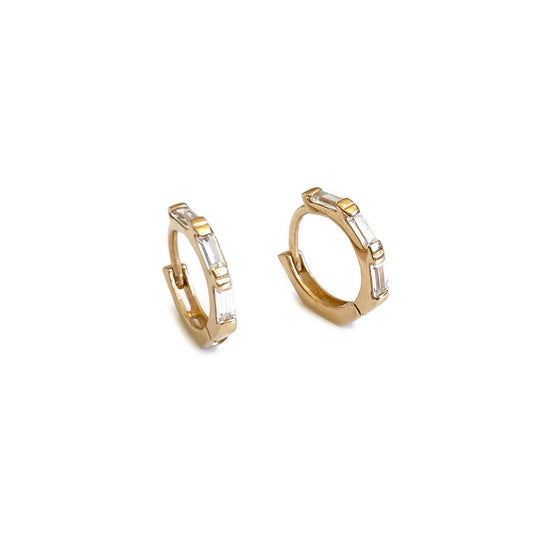 14K Gold Baguette Sparkle Huggie Earrings