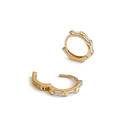 14K Gold Baguette Huggie Earrings