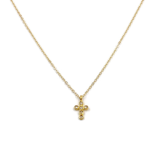 This is a diamond cross necklace that's made of 18k diamond cross and 14k solid gold chain.