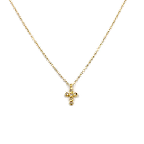 This is a diamond cross necklace that's made of 18k diamond cross and 14k solid gold chain.