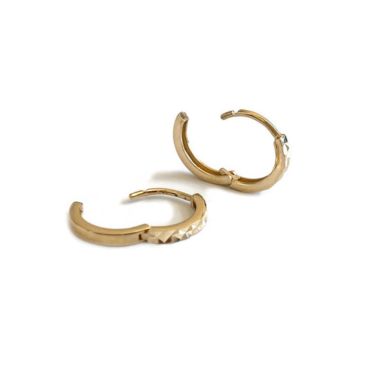14K Gold Diamond Cut Huggie Earrings