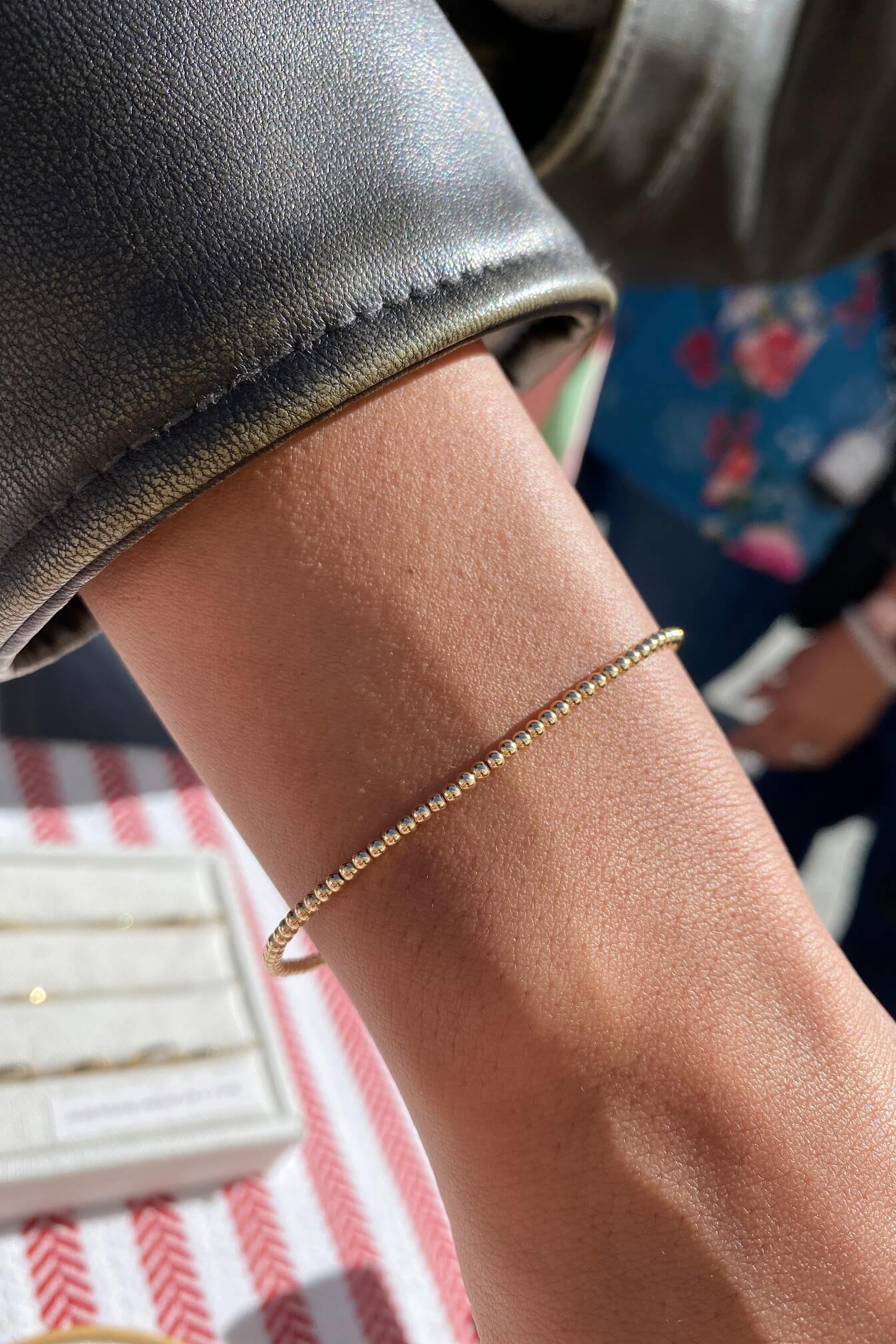 this is a 2mm gold filled bead bracelet that is stretchy 