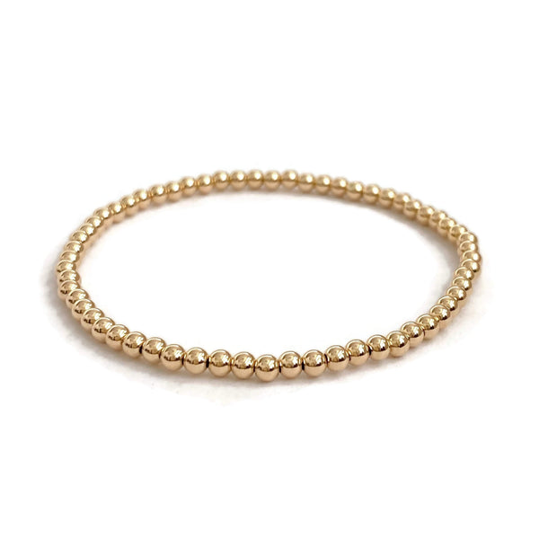 This is a 3mm gold bead bracelet that is made of gold filled beads.