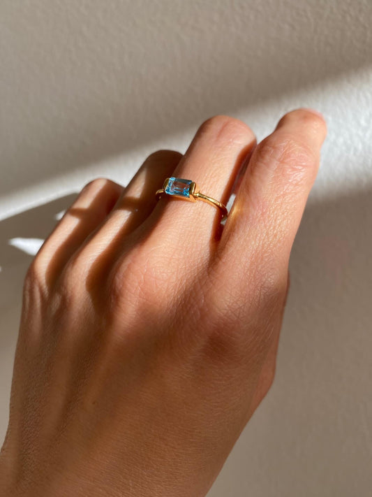 This is a Blue Topaz ring that is gold plated over 18k solid gold. 
