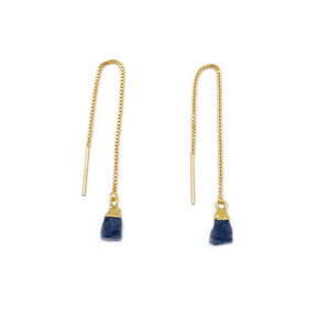 a pair of gold threader style earring with black onyx stone. 