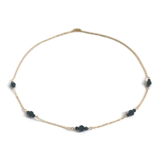 Necklace with black tourmaline beads made in gold filled or 14k solid gold chain.