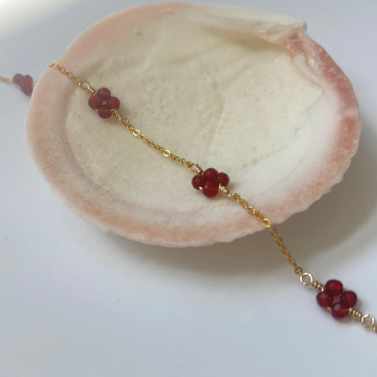 Genuine Carnelian Flower Bracelet that can be made of 14k solid gold, sterling silver or gold filled chain 