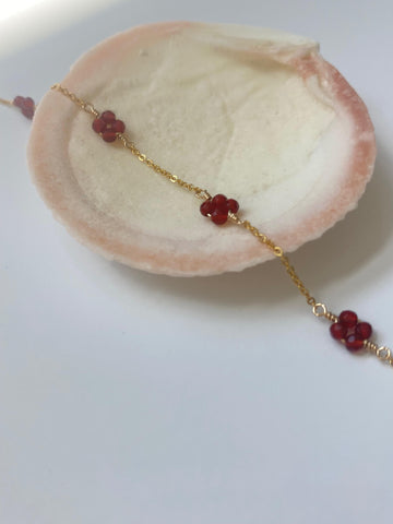 Genuine Carnelian Flower Bracelet that can be made of 14k solid gold, sterling silver or gold filled chain 