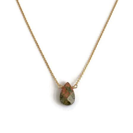 This Unakite necklace can be made of 14k solid gold chain, gold filled or sterling silver chain. 