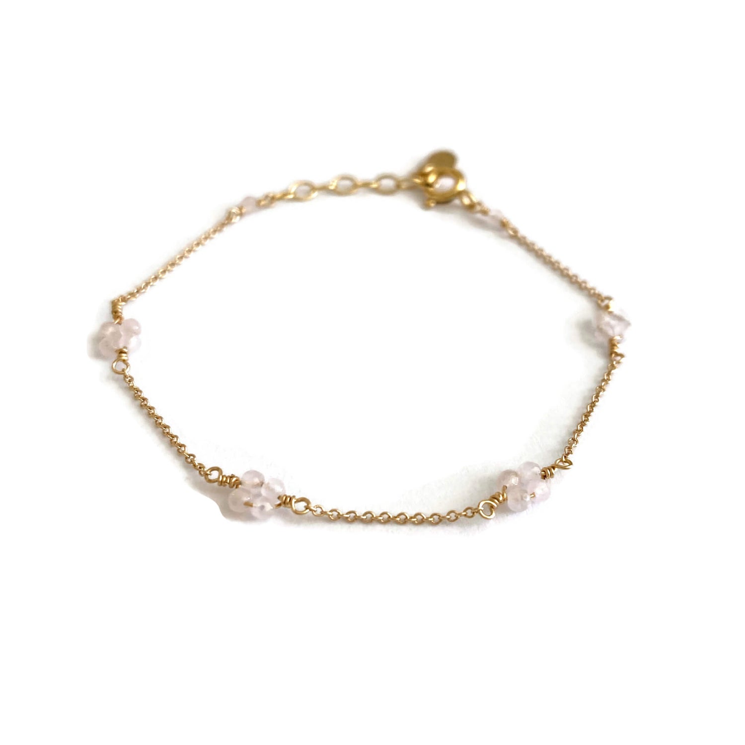 This dainty rose quartz bracelet can be made in 14k solid gold, gold filled or sterling silver. 