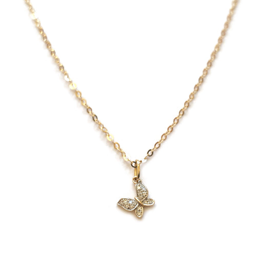 This is a 14k diamond butterfly necklace that's made of diamonds and 14k solid gold chain.