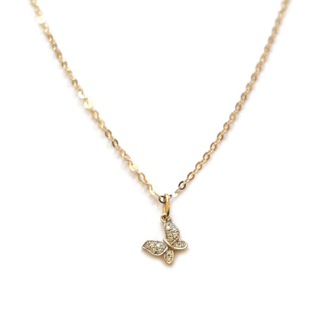 This is a 14k diamond butterfly necklace that's made of diamonds and 14k solid gold chain.