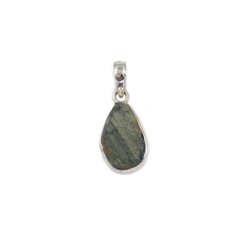 This is a sterling silver moldavite bezel set pendant