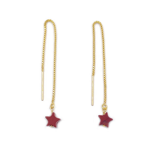 A pair of Gold Red Jasper star threader earrings 