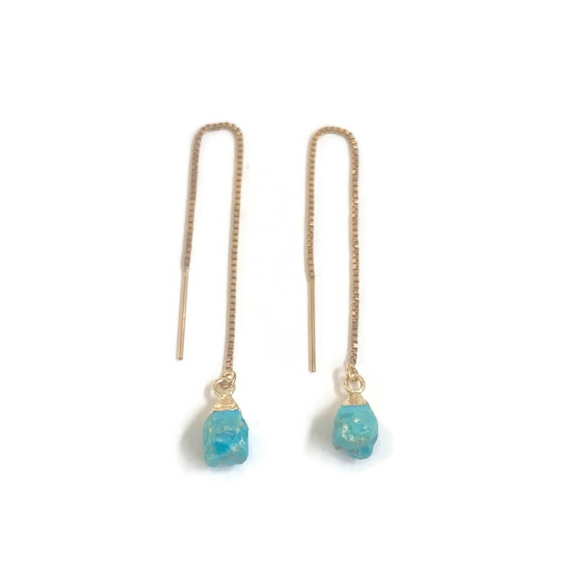Turquoise threader earrings on gold filled chains. 