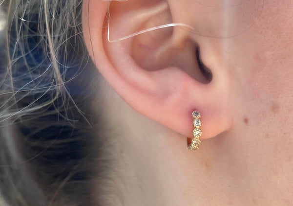 14K Bezel Set Diamond Huggie Earrings