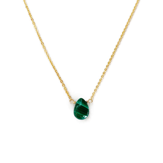 This Malachite necklace is dainty and made of genuine Malachite crystal.   