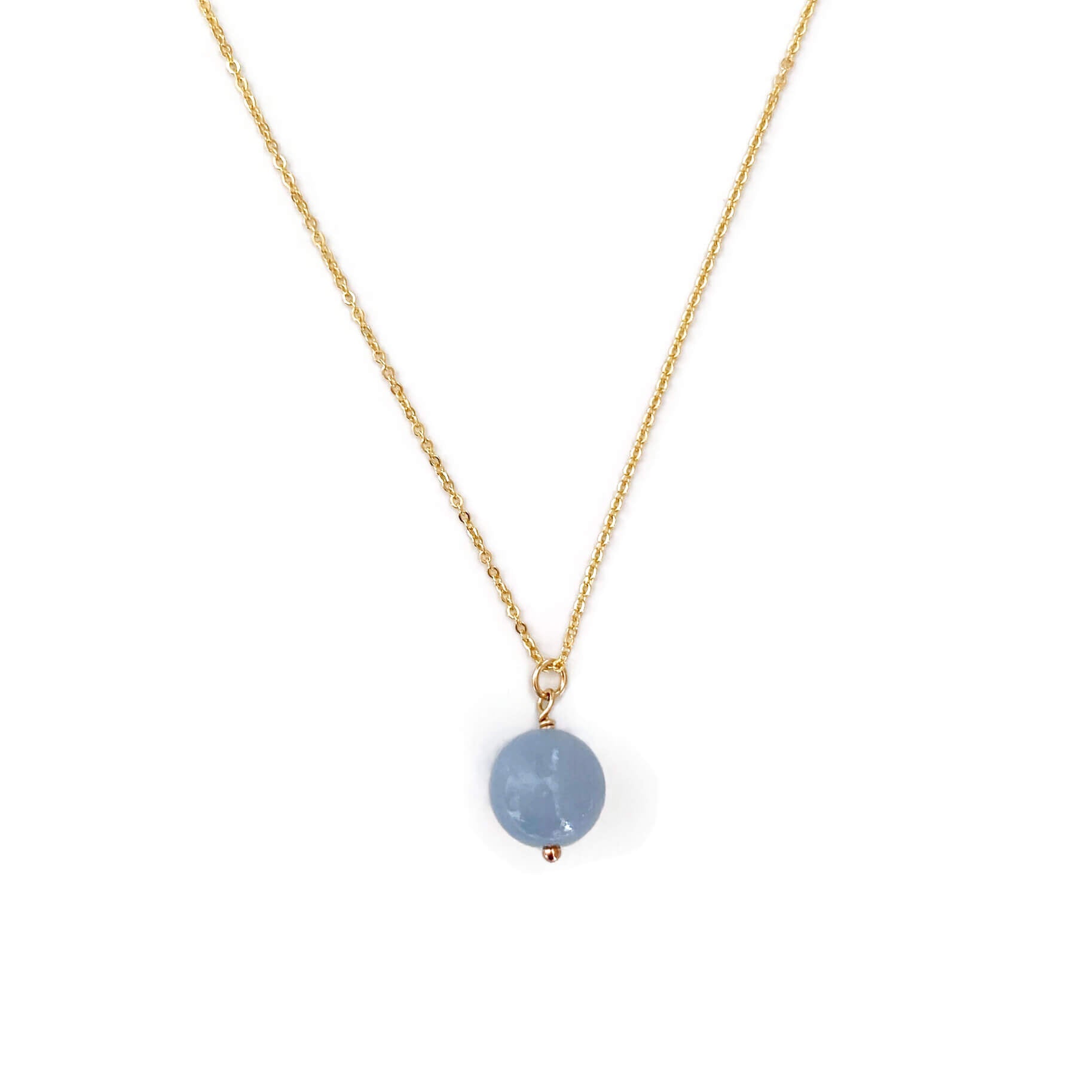 This Angelite necklace is made of genuine Angelite crystal with 14k gold chian