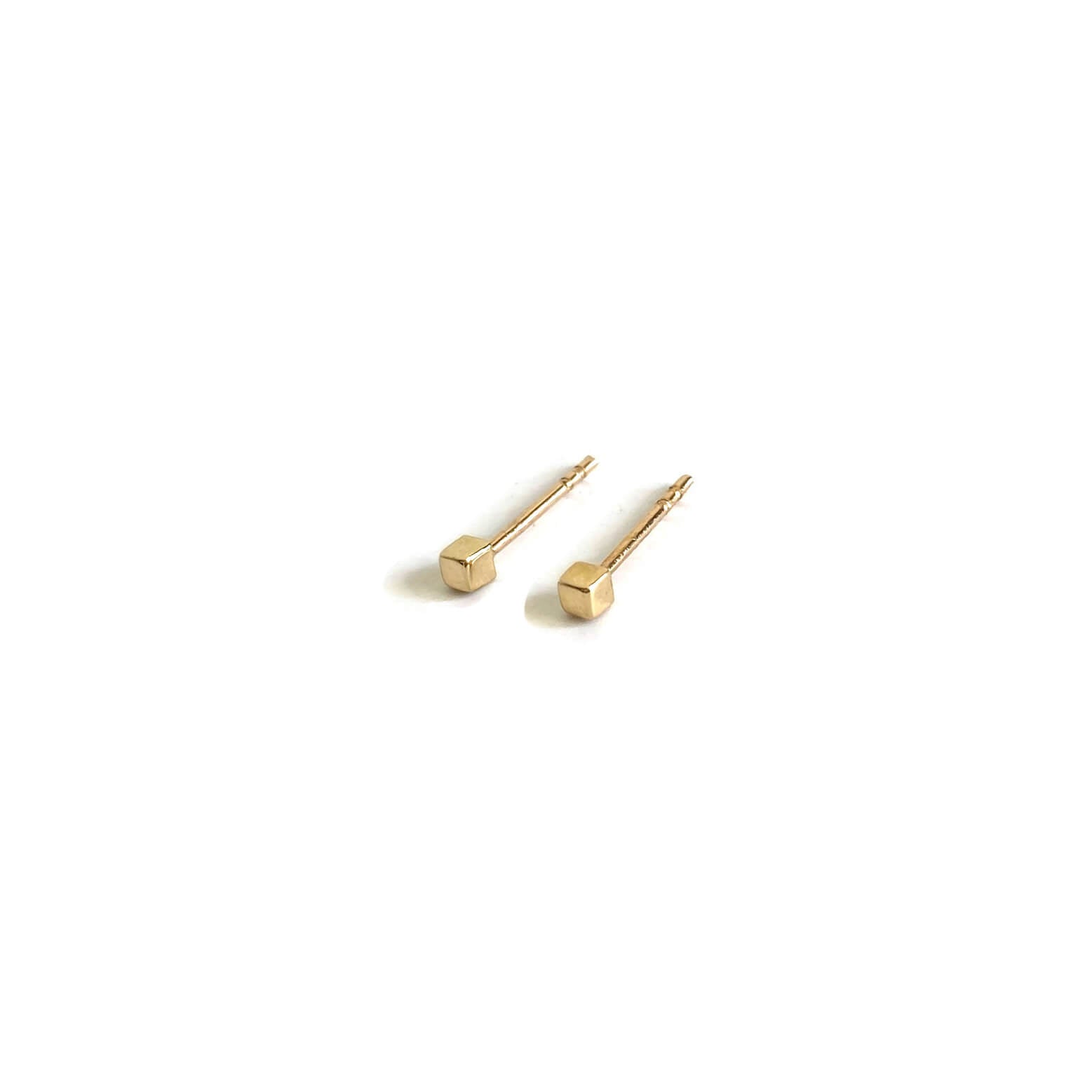 14k cube stud earrings are made of solid 14k gold and 14k ear posts
