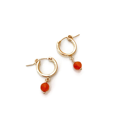 Carnelian hoop earrings are made of genuine Carnelian crystal with gold filled hoops.