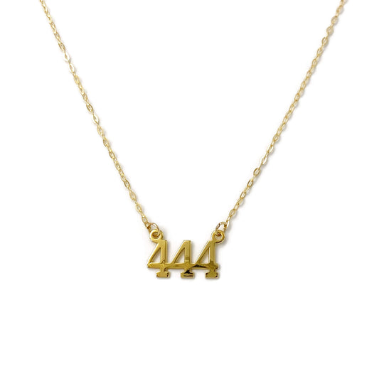 This is a 444 angel number necklace that is made of gold filled 444 charm and gold filled chain.  It's made of high quality material that you can wear it 24/7