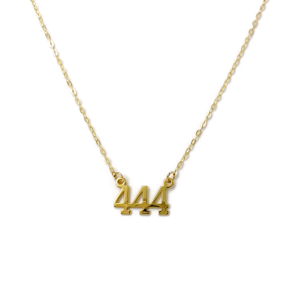 This is a 444 angel number necklace that is made of gold filled 444 charm and gold filled chain.  It's made of high quality material that you can wear it 24/7