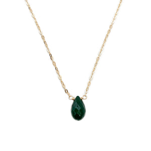 Womens gold necklace is made of real emerald and 14k gold.  Emerald is the 20th anniversary gemstone and May birthstone. 