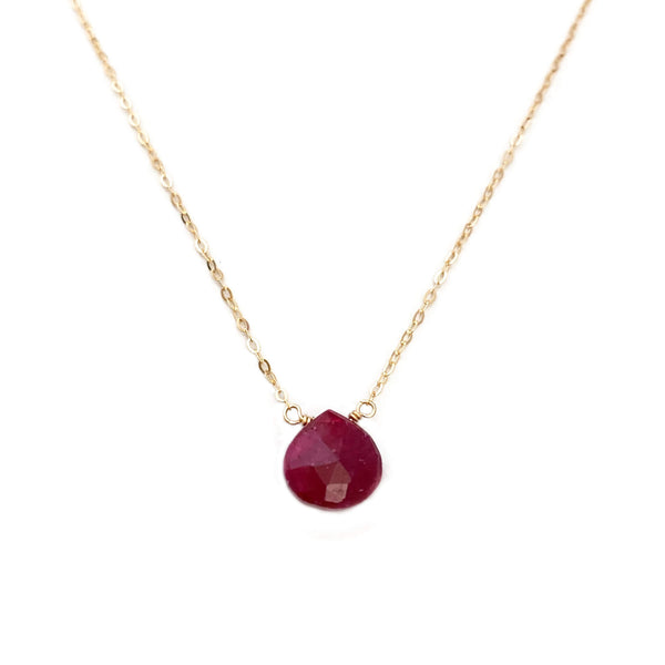 14k gold ruby necklace is made of real ruby and 14k gold chain. We can also have it made in sterling silver or gold filled chain.